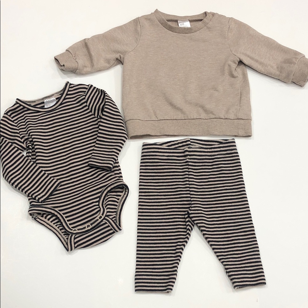 H&M Baby 3-Piece Matching Set – Size 2–4 Months – Bodysuit, Pants & Sweatshirt